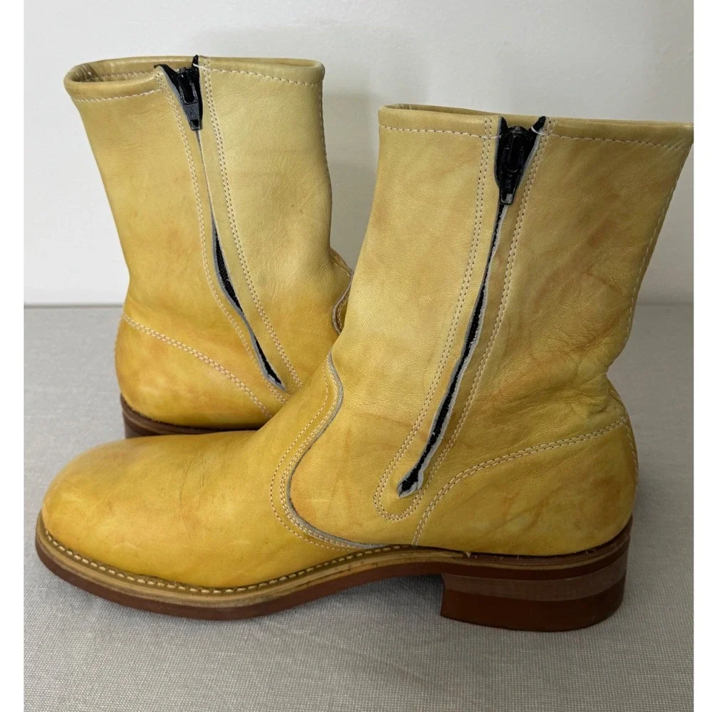 Leather Short Boots Mens 8 Tan Side Zip